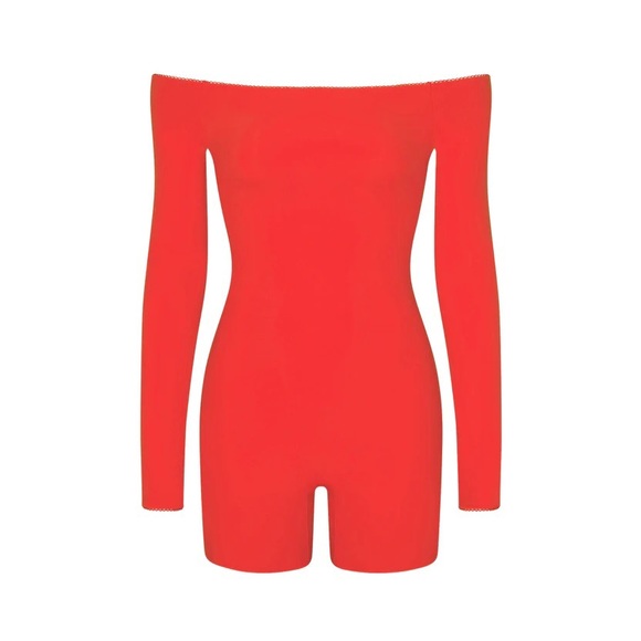 SKIMS Pants - Skims Fits Everybody Picot Trim Off the Shoulder Onesie in Ruby Size Large